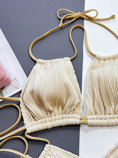 Straight White One Piece V Neck Summer Women Bikini Bathing Suit