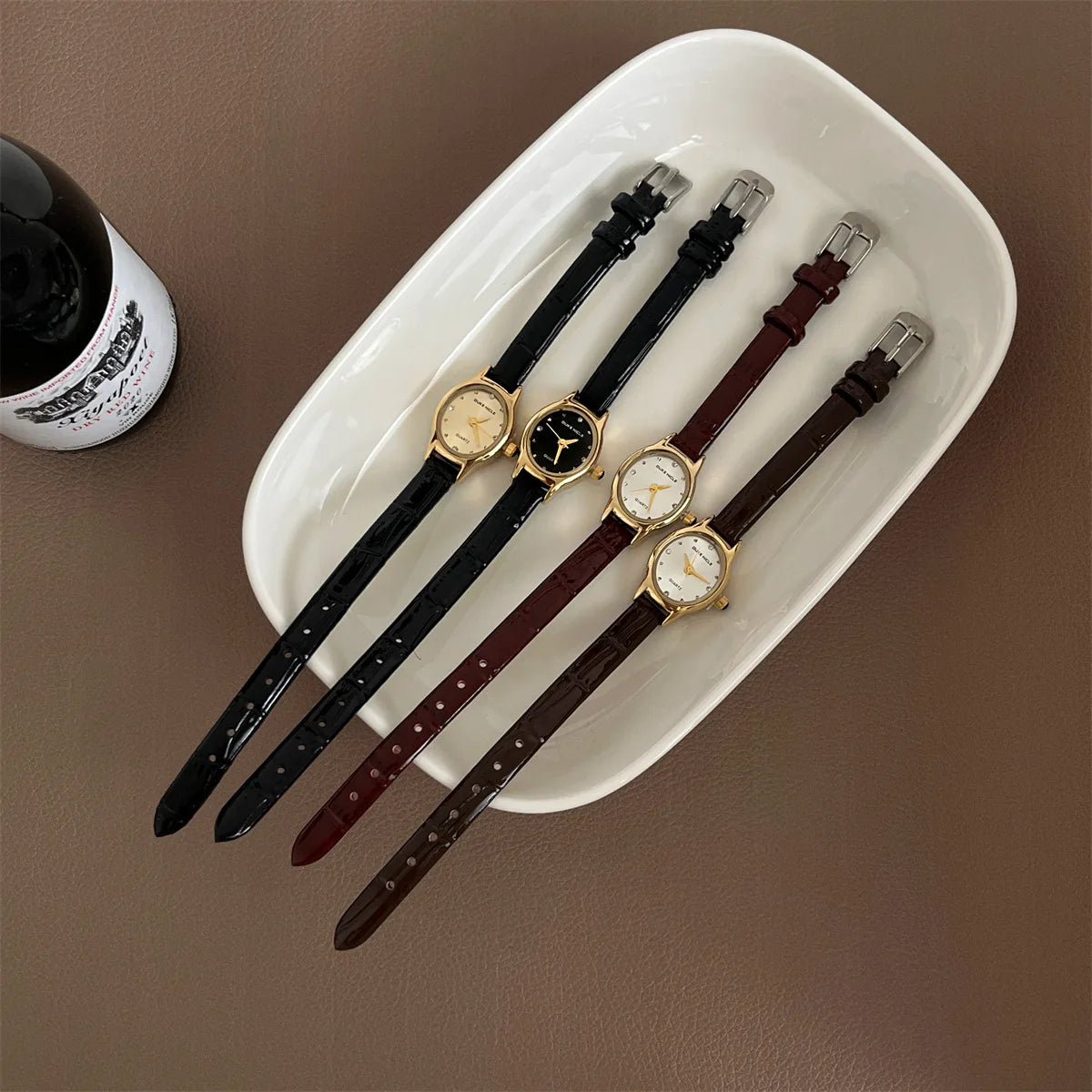 Leather Strap Gold Frame Watches
