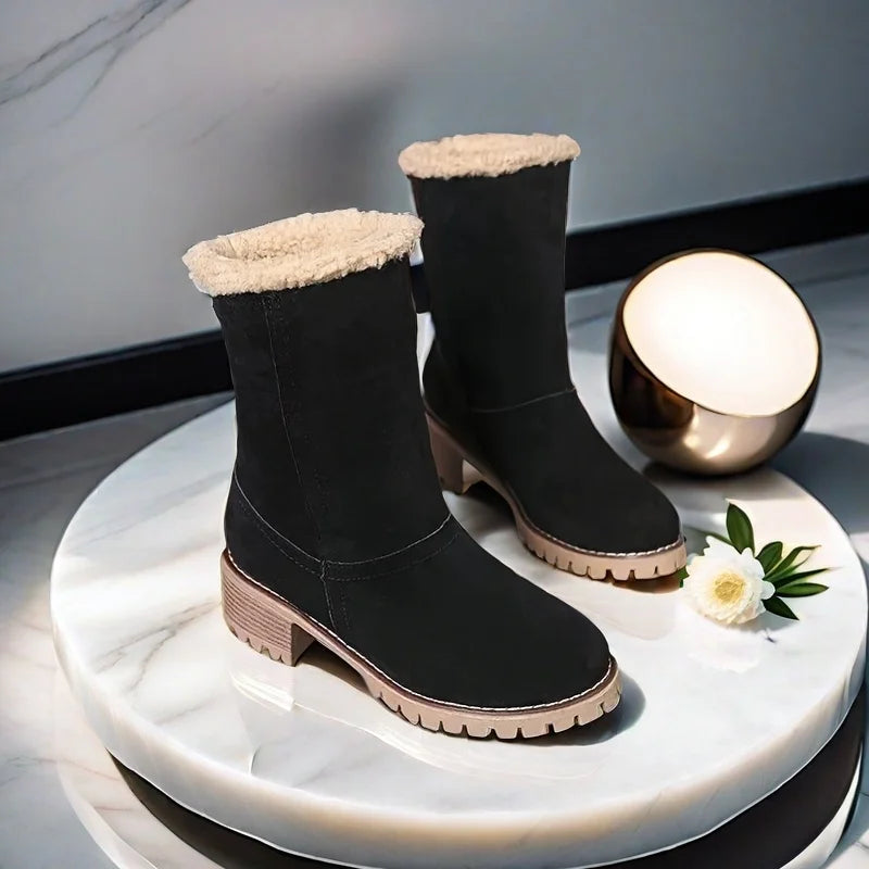 Women’s Winter Ankle Boots – Faux Suede Warm Plush Lined Casual Non-Slip Boots for Cold Weather