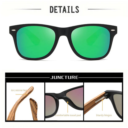 Vintage Bamboo Wood Sunglasses – UV400 Square Wooden Designer Shades