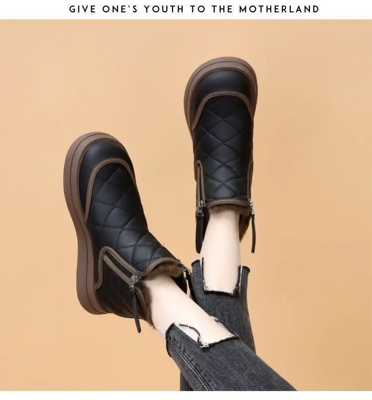 Warm Plush Inside Zipper Black Boots For Women