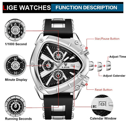 Triangle Frame Silicone Strap Luxury Quartz Men Watches