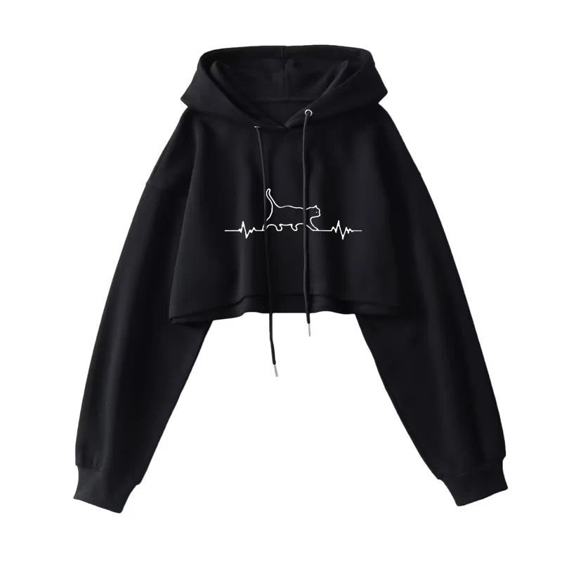 2025 Women S Short Hoodie Solid Sweatshirt Crop Top Korean Harajuku Fashion