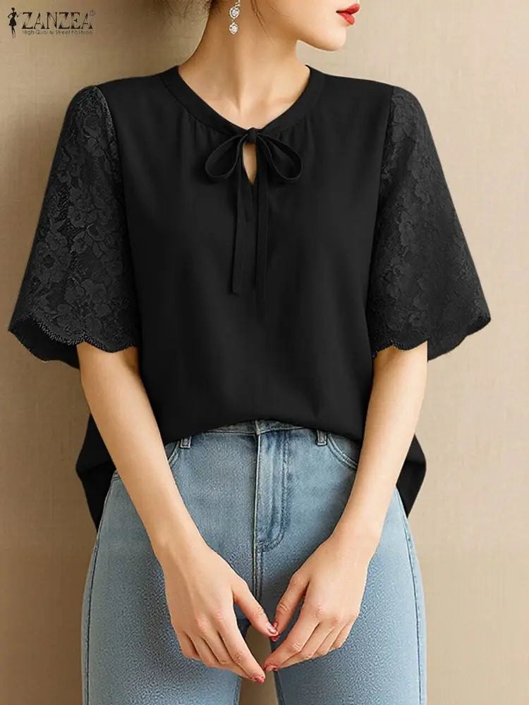 Zebra Stripe Bandage Blouse Elegant Korean Fashion For Women