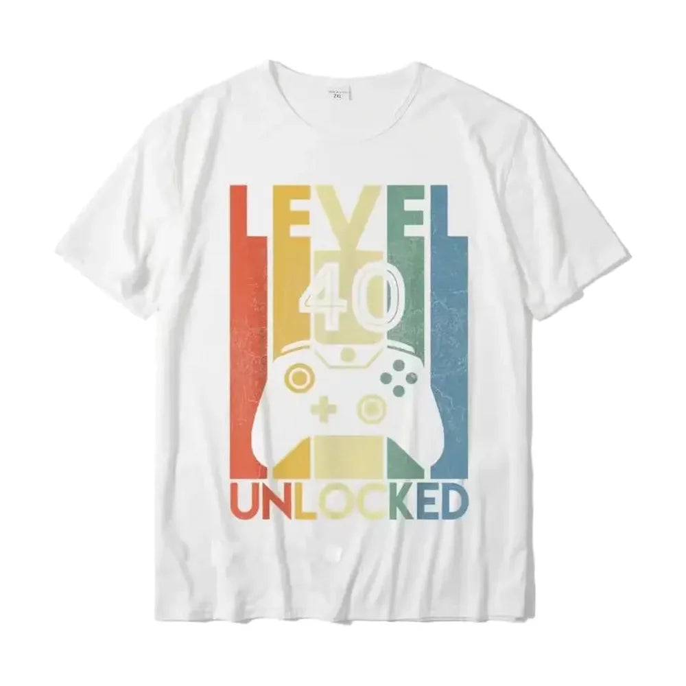 Level 40 Unlocked Funny Video Gamer 40th Birthday Gift T Shirt Men S Party Graphic Tee Wholesale Fashion Shirt