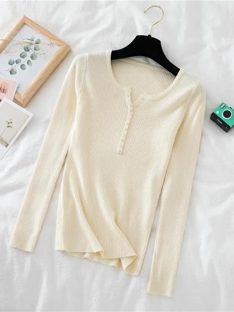 2025 New Button V Neck Knitted Sweater For Women Soft Warm Autumn Winter Pullover Basic Fit Sweater Top
