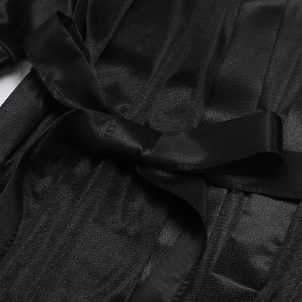 Elegant Black Satin Kimono Robe for an Effortless Night Routine Aesthetic
