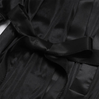 Elegant Black Satin Kimono Robe for an Effortless Night Routine Aesthetic