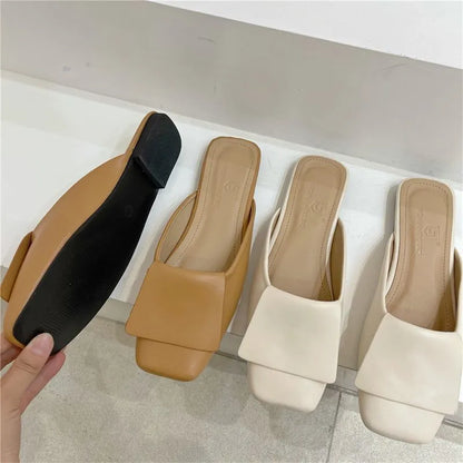 Super Cool Creative Style Leather Low Heel Flat Slippers For Women