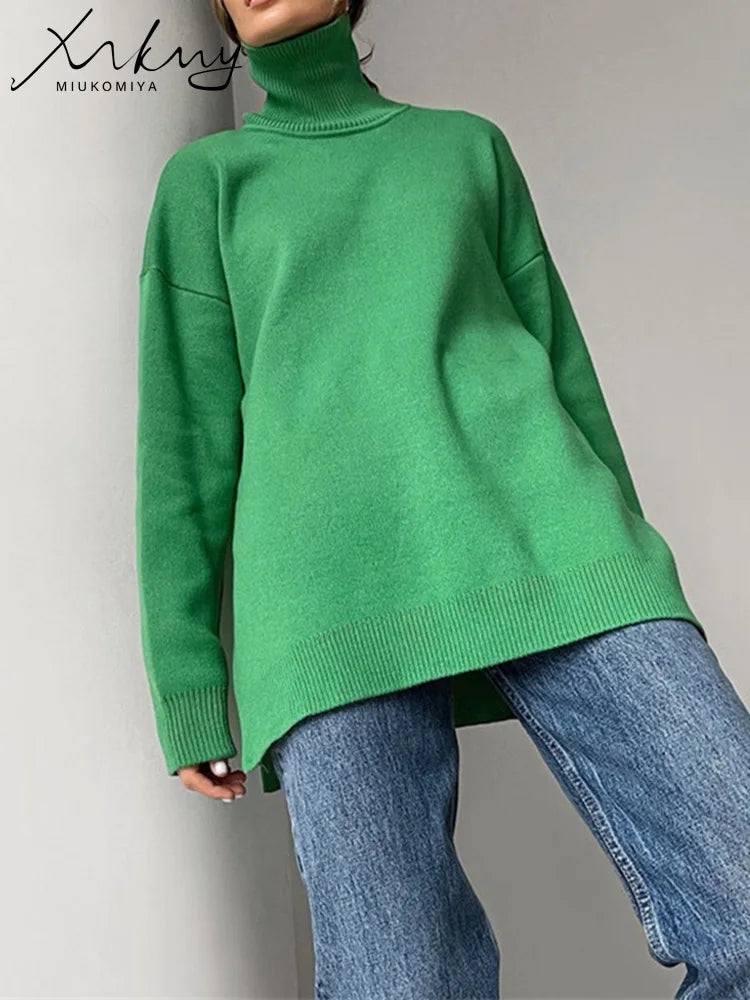 Autumn Winter Women Plus Size Soft Turtleneck Sweaters
