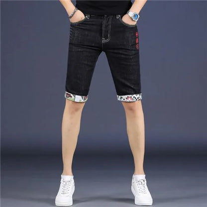 Summer Mens Stretch Skinny Slim Denim Shorts