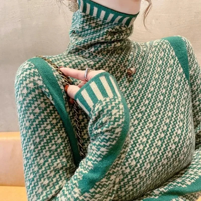 2025 Women S Turtleneck Sweater New Autumn Winter Side Slit Pullover Top Korean Fashion Knit Sweater With Long Flare Sleeves