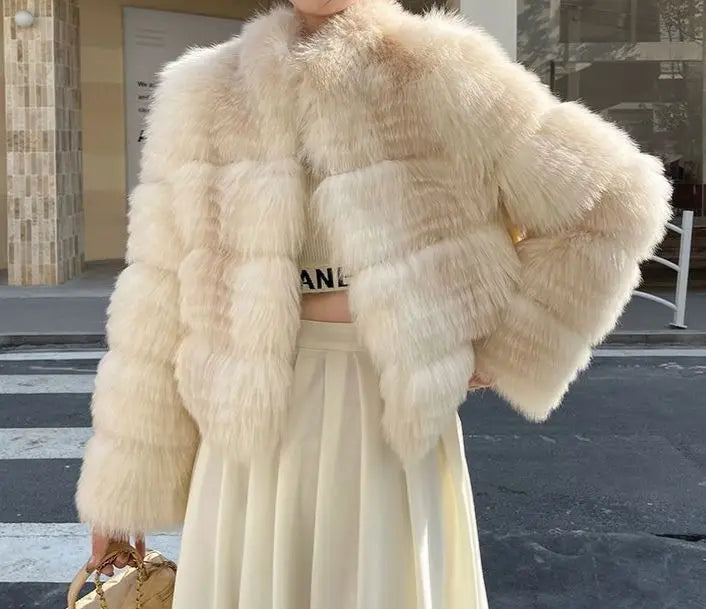 New Winter Fashion Beige Furry Jackets