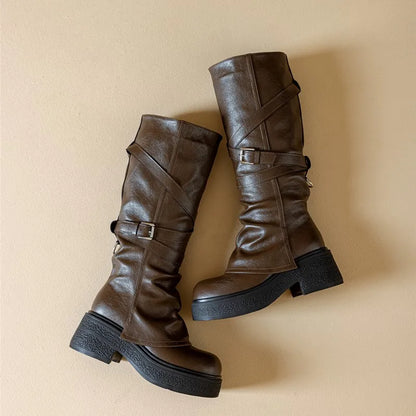 Women’s Knee-High High Heel Riding Boots 2025 – PU Leather Platform Princess Slim Boots