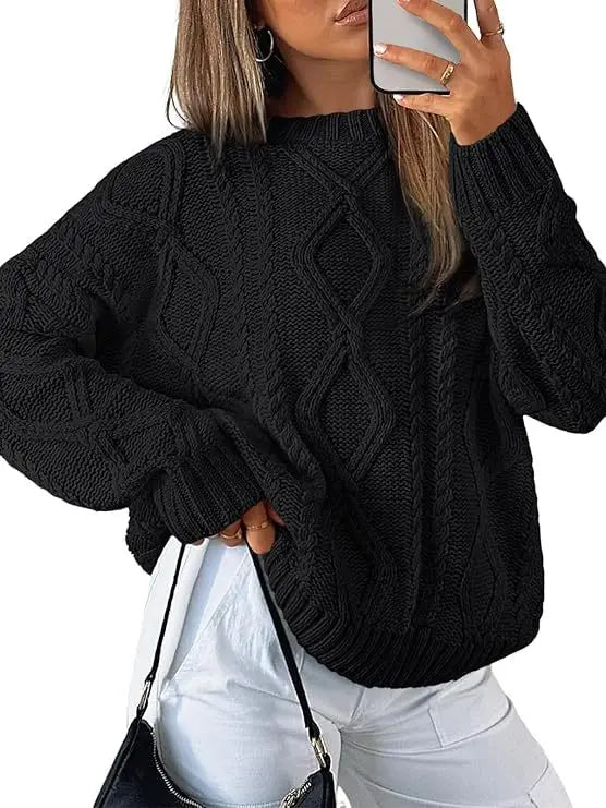 Autumn Winter Mock Neck Batwing Sleeve Women Knitted Sweater