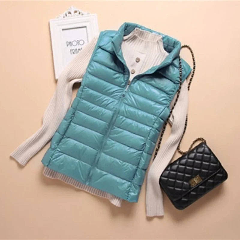 Soft Ultralight Sleeveless White Duck Down Vest For Women