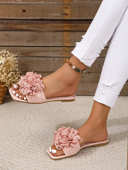 Pink Flower Design Super Comfort Flat Slipper For Women