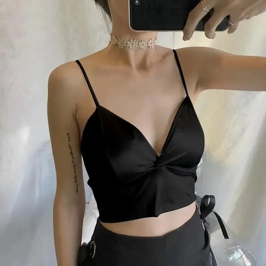 Womens V Neck Zipper Elastic Ribbed Crop Top