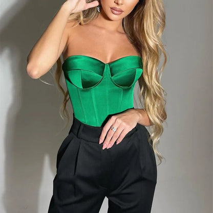 Green Strapless Tube Top: Sexy Summer Bustier for Party-Ready Shoulders