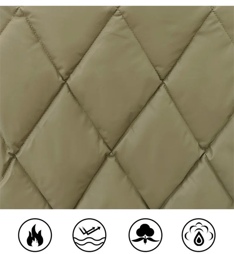 Quilted PU Leather Short Coat – Warm Rhombic Lattice Winter Jacket for Women