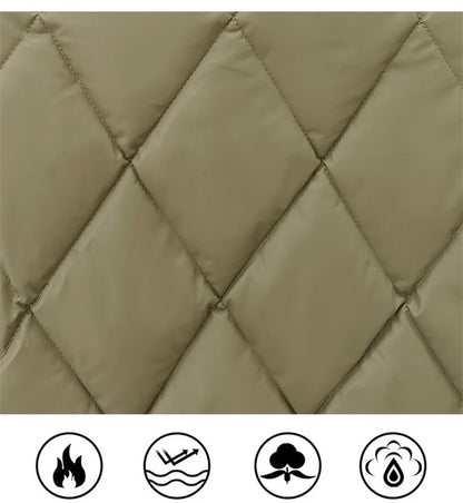 Quilted PU Leather Short Coat – Warm Rhombic Lattice Winter Jacket for Women