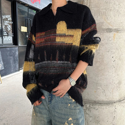Turn Down Collar Knitwear Old Men Sweaters