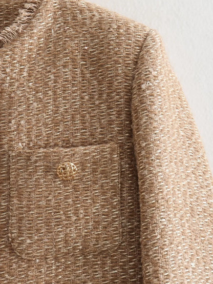 Luxury Cropped Casual Autumn Tweed Coat