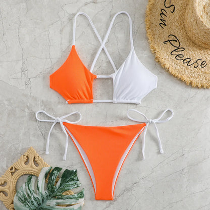 Elegant Black Lace-Up Ribbon Detail Bikini Aesthetic