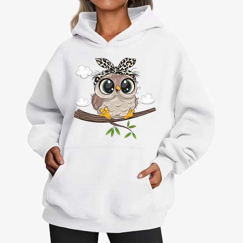 Cozy Casual Days: Cute Owl Graphic Oversized Hoodie