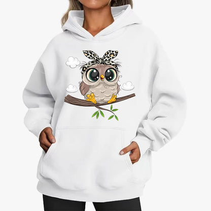 Cozy Casual Days: Cute Owl Graphic Oversized Hoodie