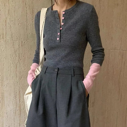 Womens V Neck Knitted Sweater Autumn Winter Slim Fit Soft Pullover Solid Color Basic Knitwear Jumper