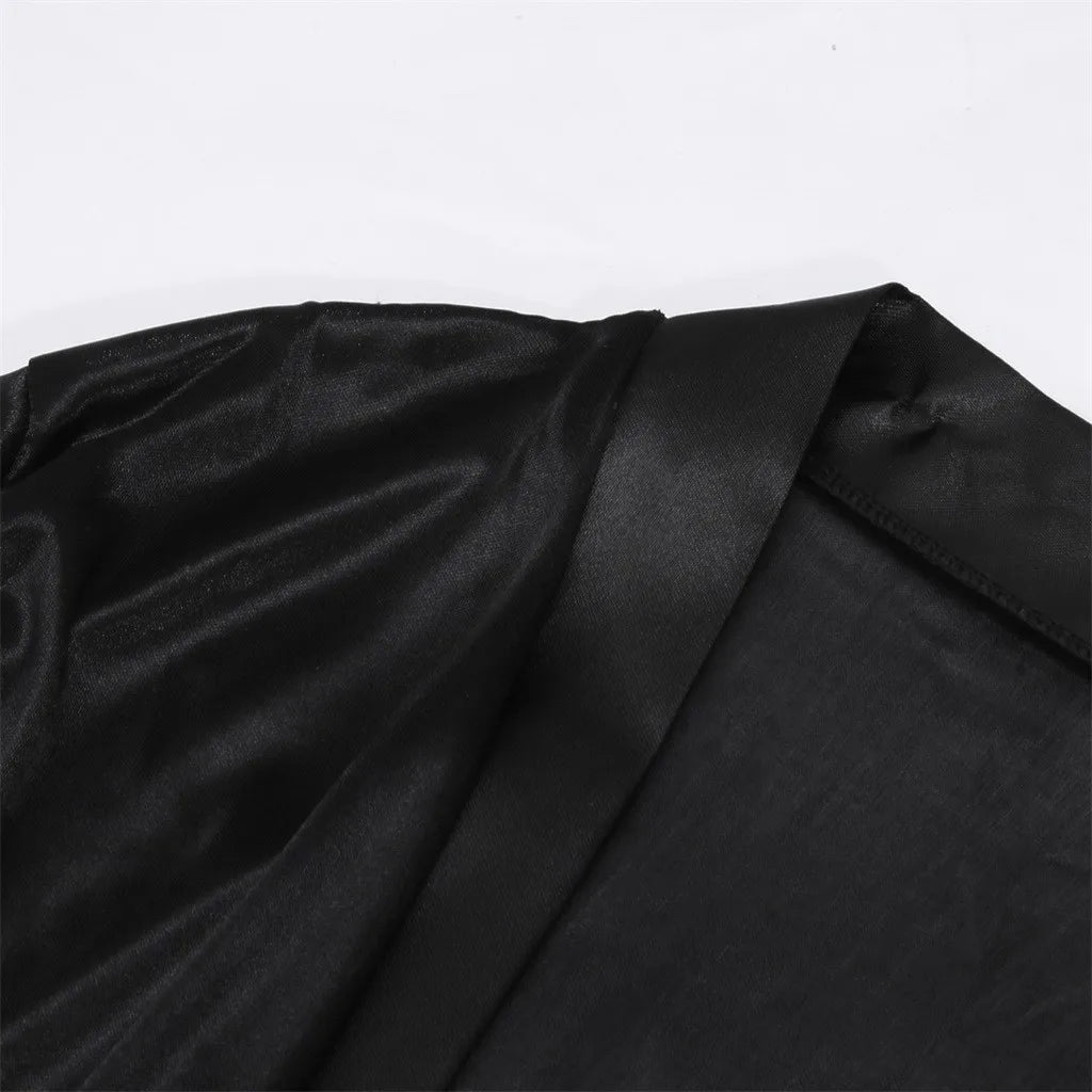 Elegant Black Satin Kimono Robe for an Effortless Night Routine Aesthetic