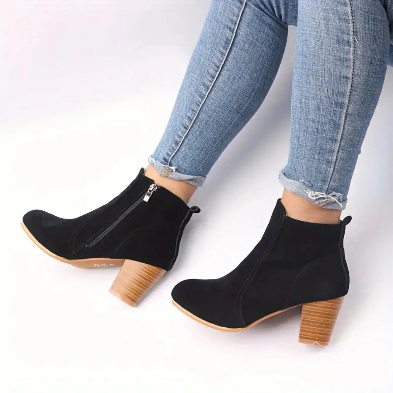 Luxury Suede Chelsea Ankle Boots for Women - 2025 Autumn Winter Chunky Heels