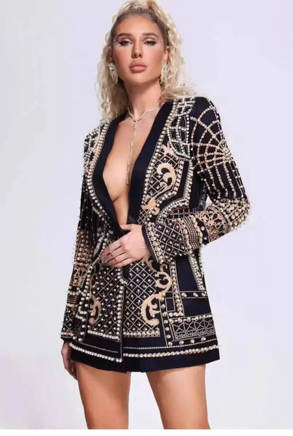 Bubble Bead V Neck Blazer Jackets