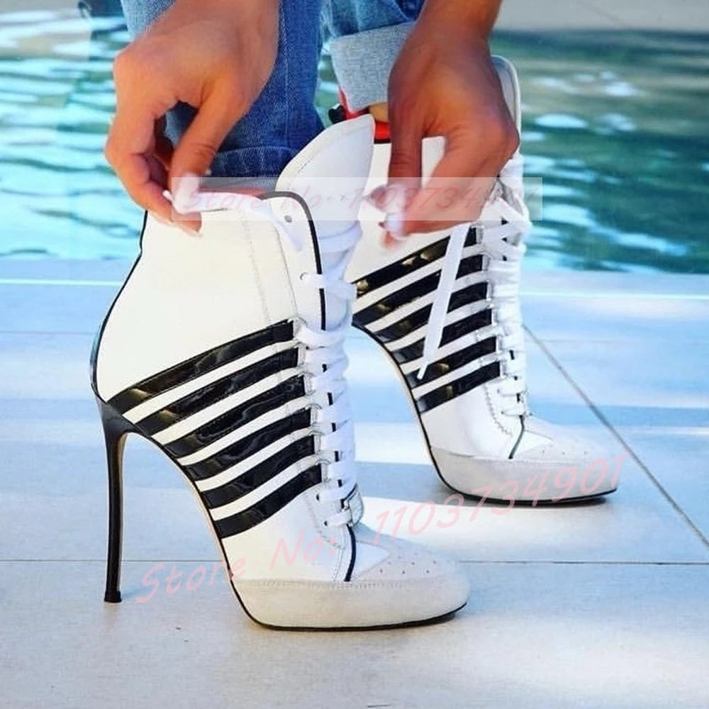 Lace Up Decorated Design High Heel Women Luxury Boots