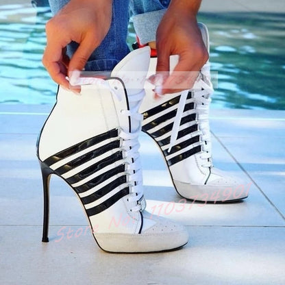 Lace Up Decorated Design High Heel Women Luxury Boots