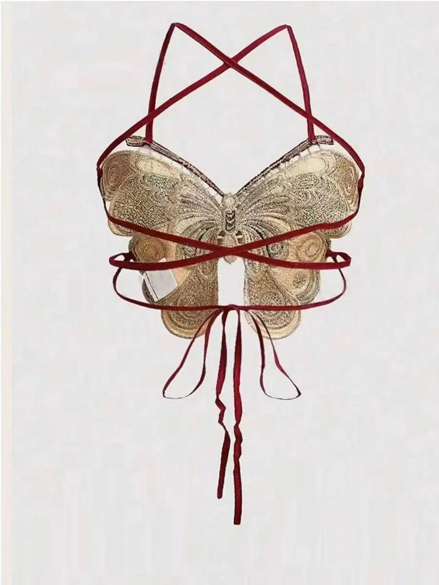 Crochet Butterfly Wings Design Sexy Crop Top