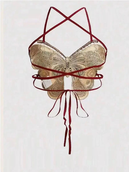 Crochet Butterfly Wings Design Sexy Crop Top