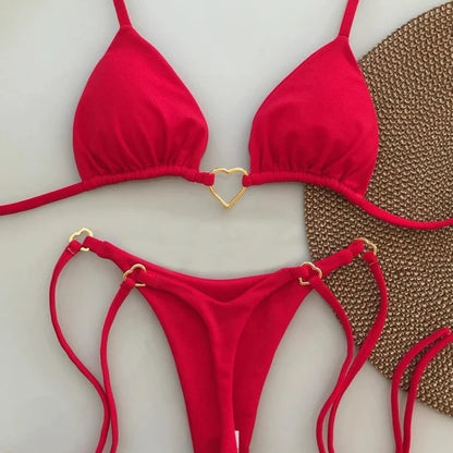 Sexy Simple Solid Women Halter Bikini Set