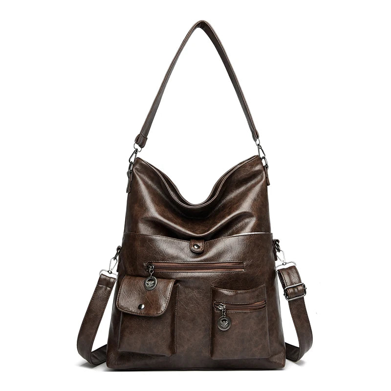 Fashion Pu Leather Underarm Tote Bag Large Capacity Retro Shoulder Crossbody Bag