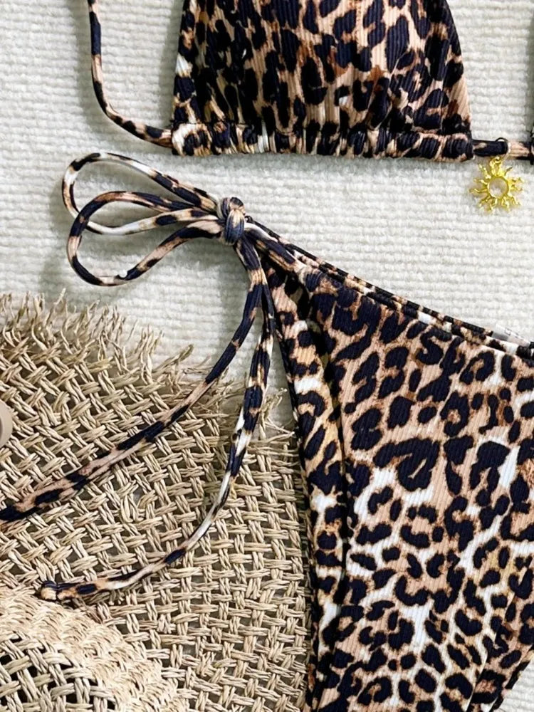 Leopard Print Sun Charm Triangle Bikini Aesthetic