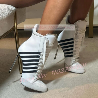 Lace Up Decorated Design High Heel Women Luxury Boots