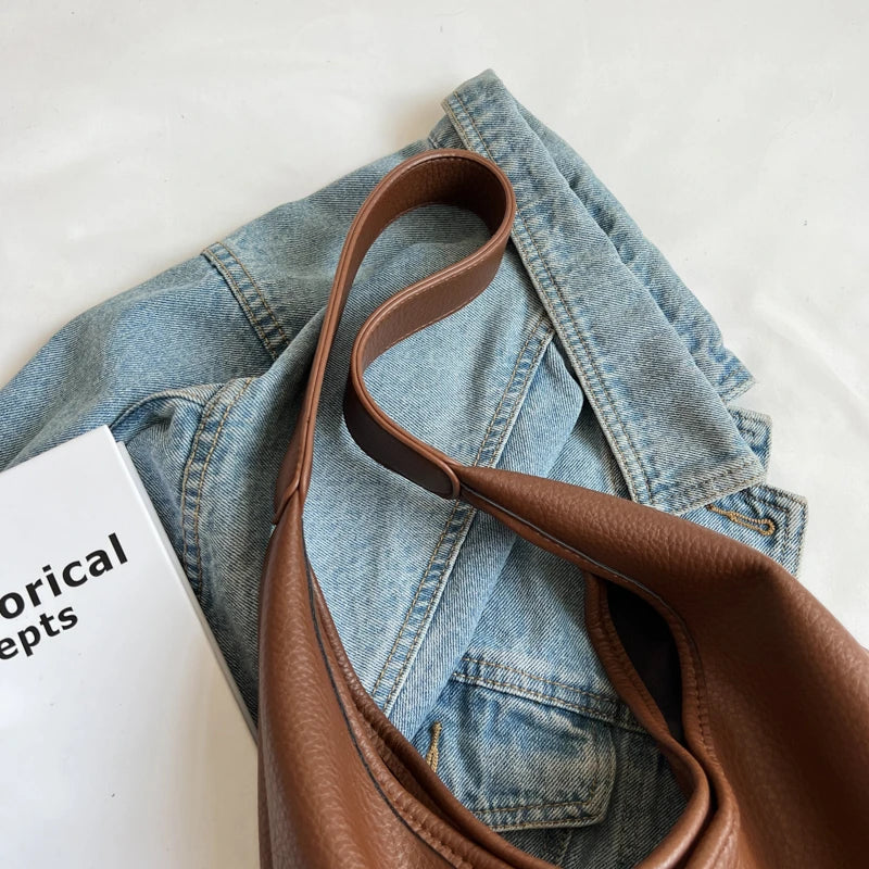 Designer High Capacity Shoulder Bag Simple Solid Color Tote For Women