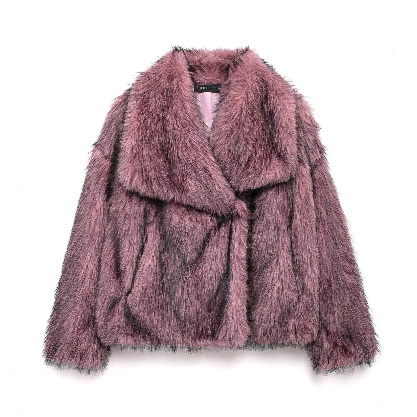 Elegant Womens Faux Fur Jacket Turn Down Collar Loose Fit Casual Long Sleeve Winter Coat For Warmth