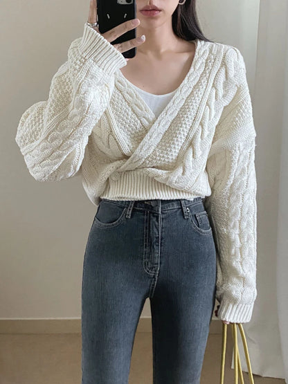 Women Deep V Neck Knitted Cardigan Sweater