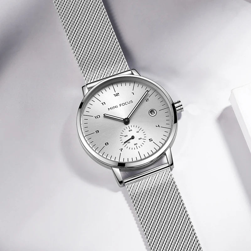 Mens Three Mini Dial Black Slim Analog Watch