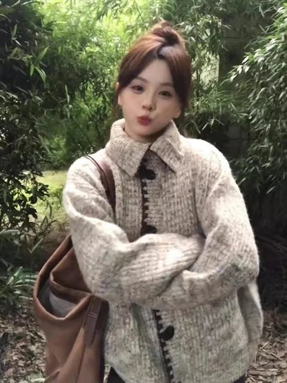 Vintage Knitted Cardigan For Women Kawaii Tweed Sweater Korean Retro Knitwear Autumn Winter Sweater Tops