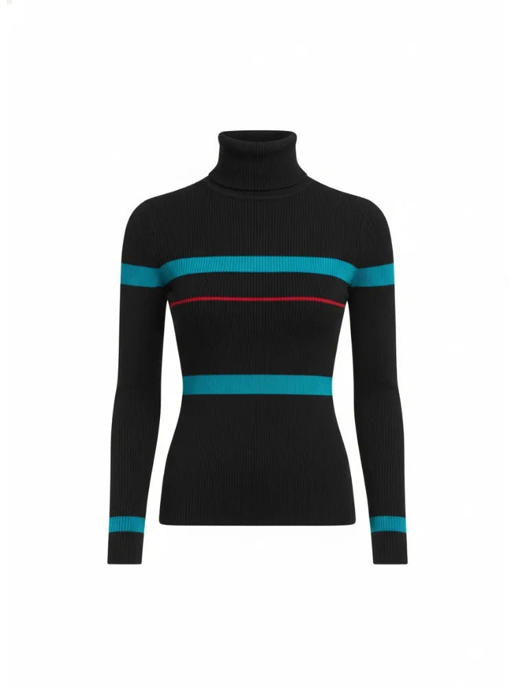 Women Turtleneck Stretch Striped Sweaters