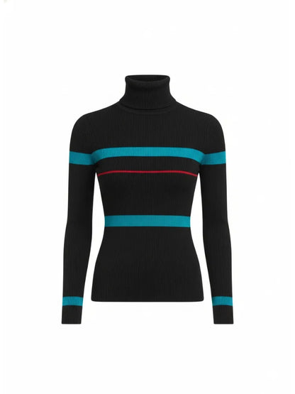 Women Turtleneck Stretch Striped Sweaters
