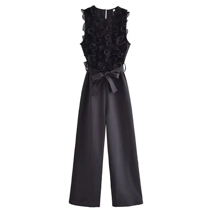 Women Elegant Solid Ruffle Design Jumpsuits